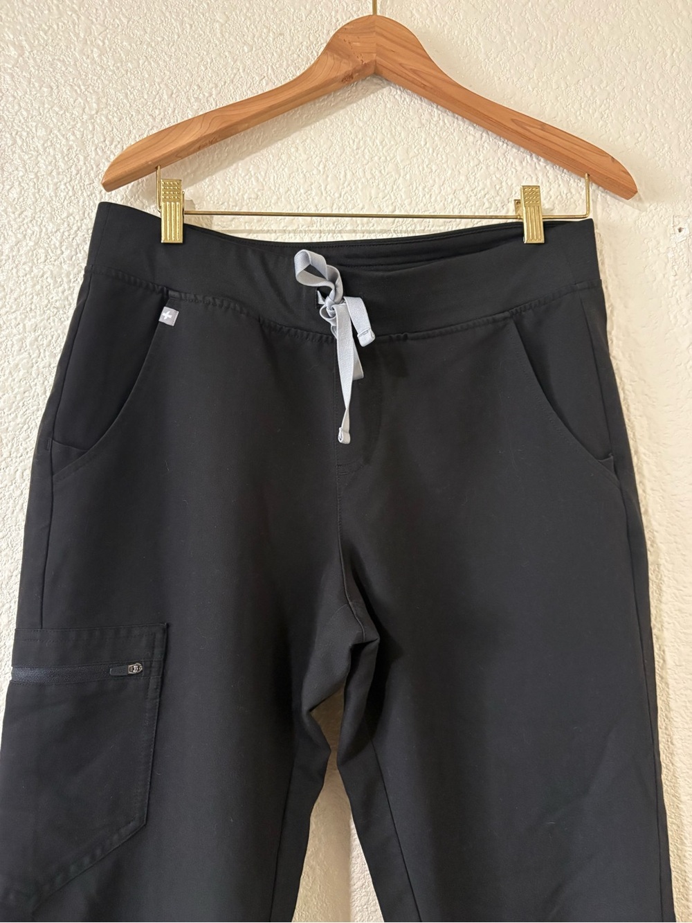 Figs Women Black Cargo Jogger with Gray Drawstring